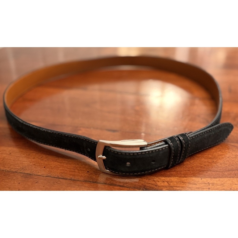 J.Hilburn Men's Black Suede Leather Dress Belt Size 39 Handcrafted USA Custom